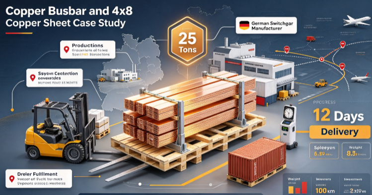 Latest company case about Copper Busbar and 4x8 Copper Sheet Case Study: 25 Tons to a German Switchgear Manufacturer in 12 Days